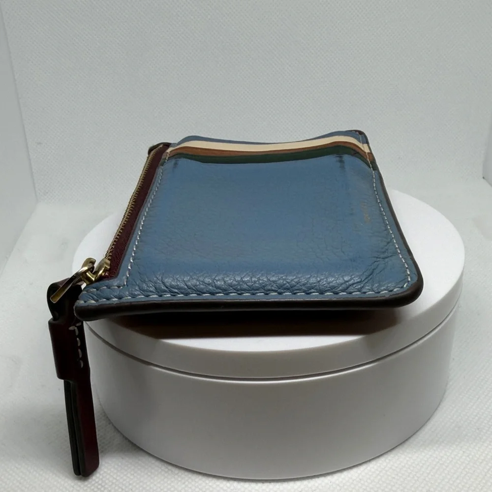 TORY Burch Perry Color Block Top-Zip Card Case Pebbled Leather